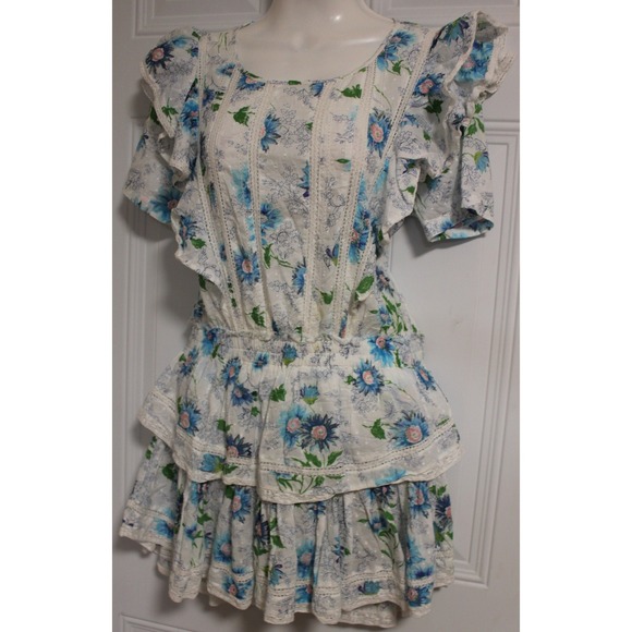 LoveShackFancy Floral Ruffle Cottage Smocked Tiered Mini Dress SZ Medium Twee - Picture 15 of 16